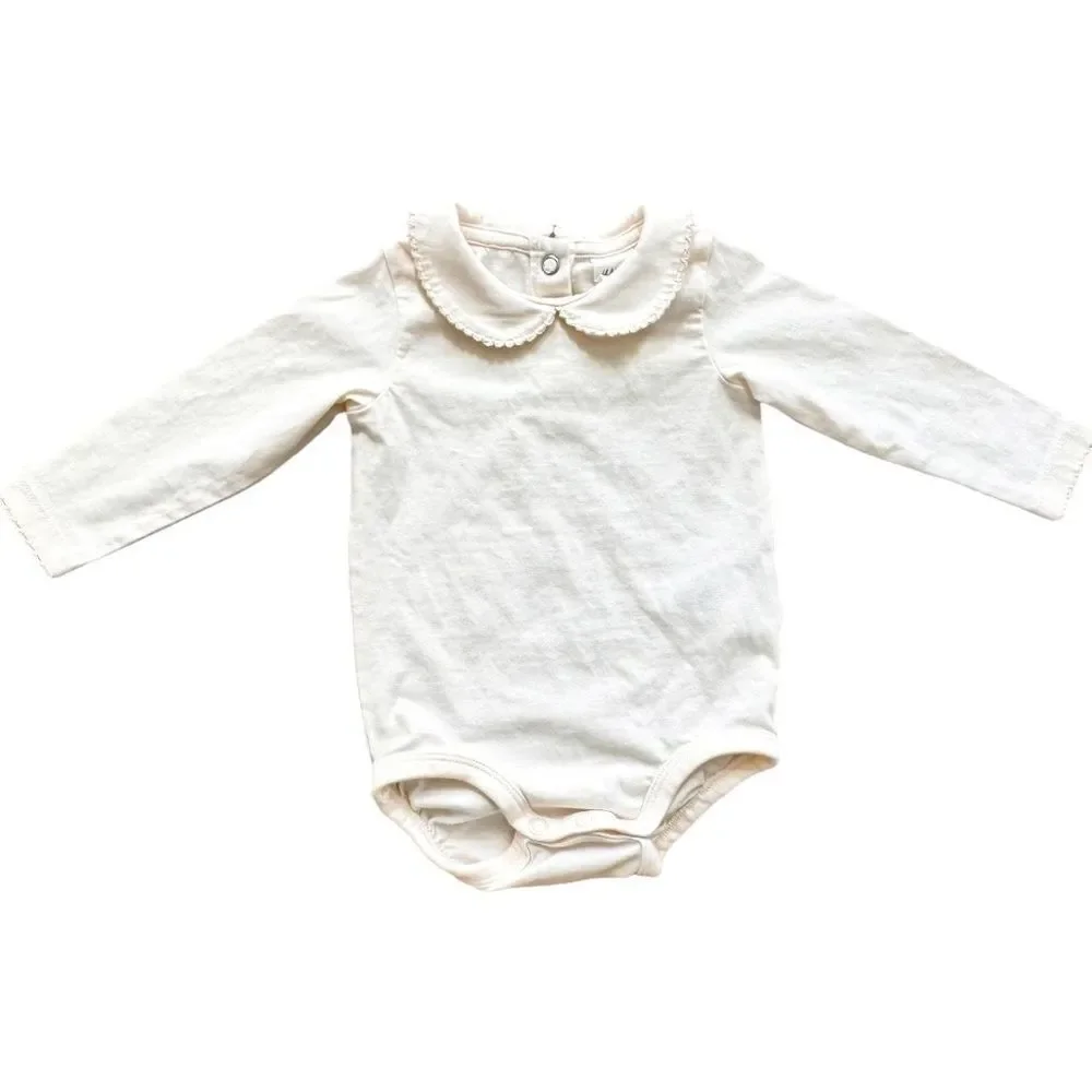 H&M Set of 2 Long Sleeve Peter Pan Collar Cotton Onesies. 1-2 & 2-4 Months.